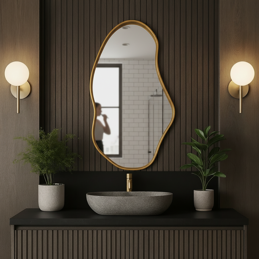 Asymmetrical Wall Mirror – Modern Irregular Black Frame Mirror for Living Room & Bedroom, Handmade Organic Shape Custom Mirror