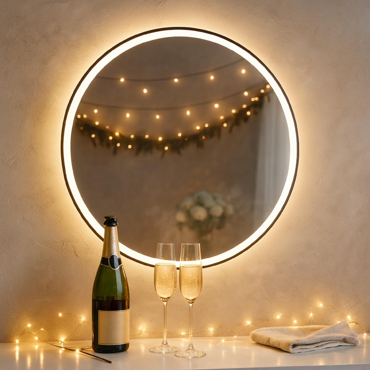 LED Bathroom Mirror – Round Backlit Vanity Mirror, Modern Lighted Wall Mirror