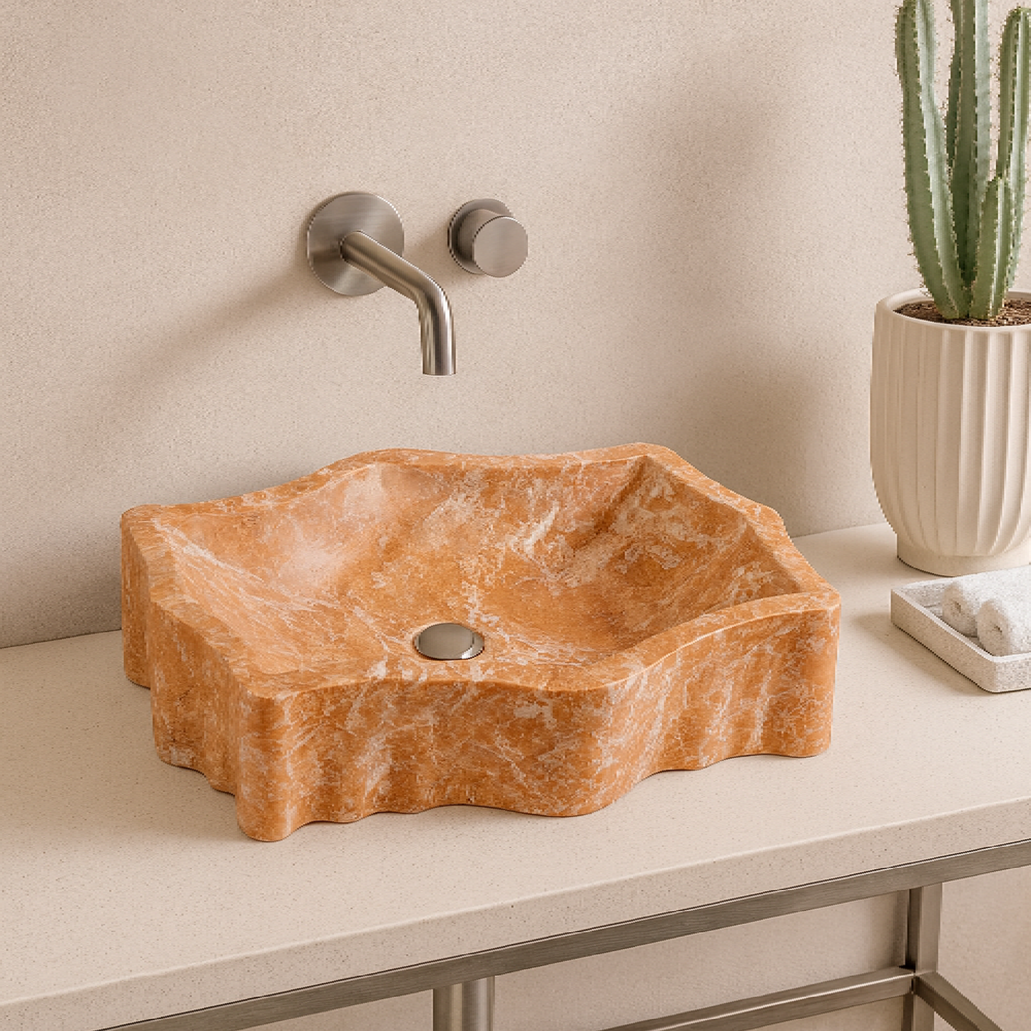 Orange Natural Stone Bathroom Basin (55x42x14 cm)
