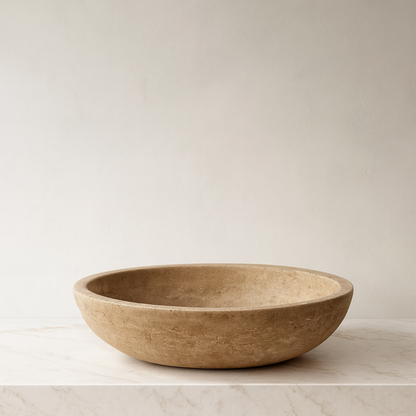 Marble Sink – Travertine Stone Vessel Sink for Bathroom | Mocha Natural Oval Basin 14.5"x19.5"x5.5"