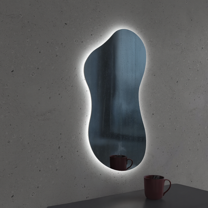 LED Bathroom Mirror Asymmetrical Shape – Modern Backlit Vanity Wall Mirror