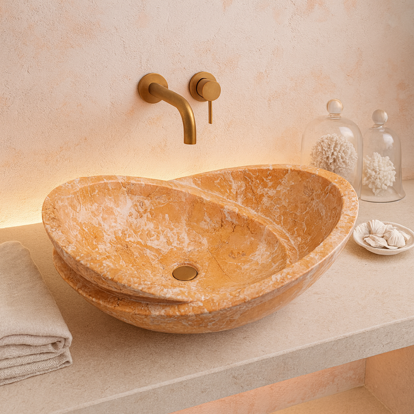 Handcrafted Orange Marble Vanity Bowl (40x55x14 cm)