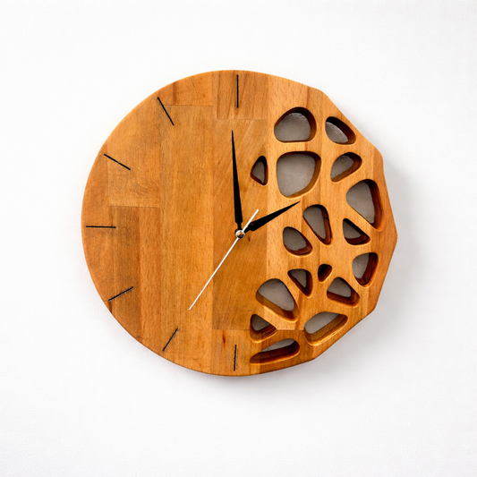 Handmade Beech Wood Wall Clock – Modern Carved Design, Minimalist Home Decor (12x12 inches)