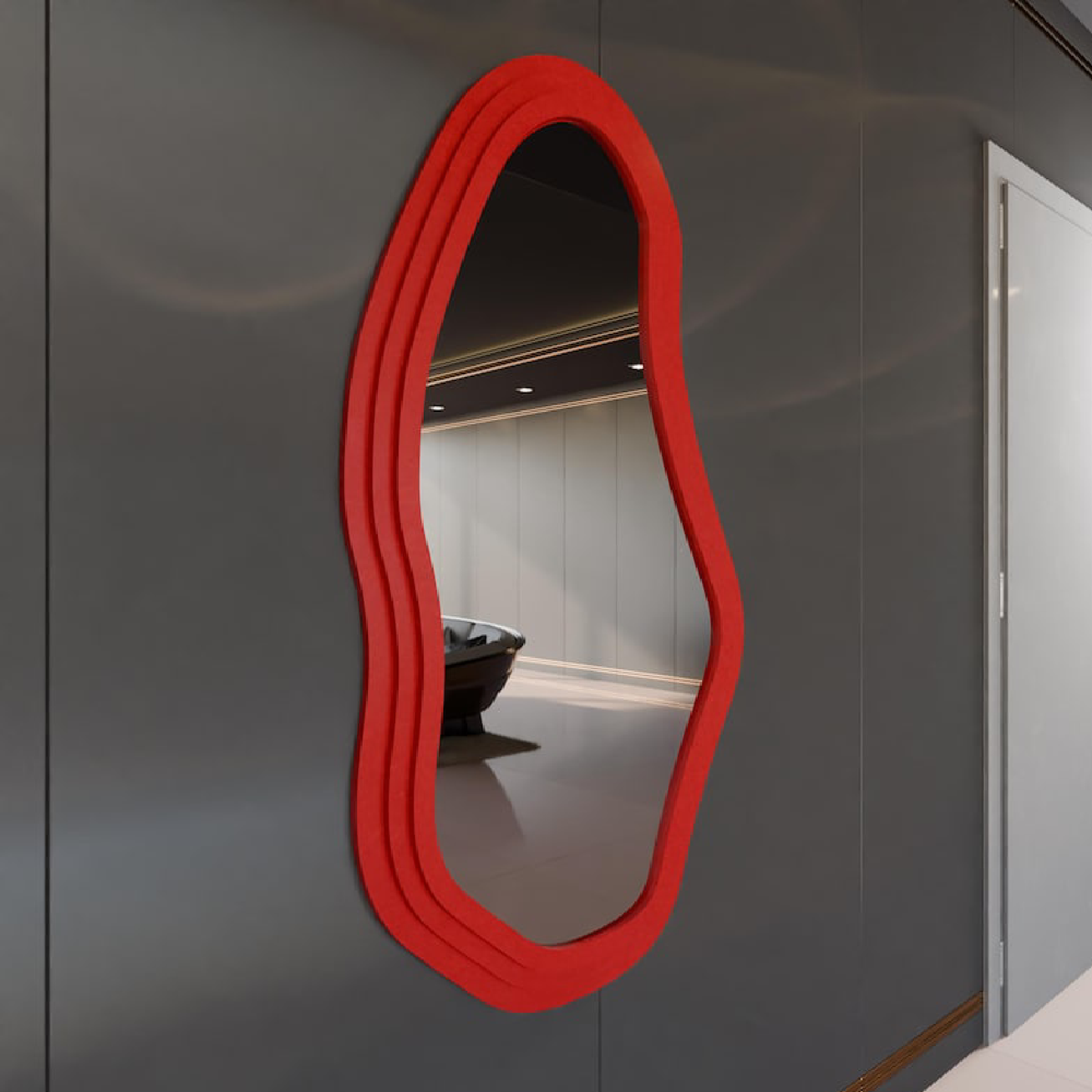 Modern Wavy Wall Mirror – Irregular Shape MDF Frame Mirror in Multiple Colors