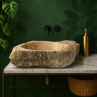 Luxury Stone Vessel Sink – Natural Marble Bathroom Basin with Raw Edge, Handcrafted Vanity Bowl