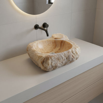 Marble Sink – Rustic Stone Sink Bathroom Basin (45x55x14 cm), Natural Handcrafted Marble Vanity Bowl
