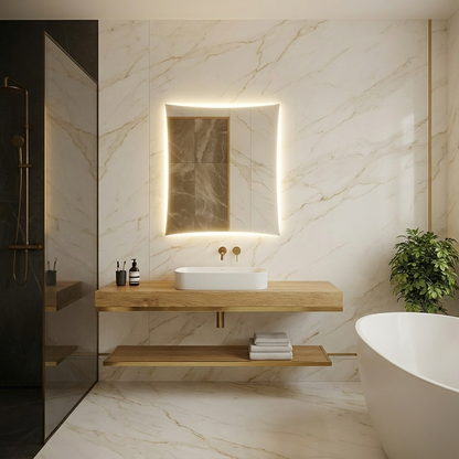 LED Bathroom Mirror – Curved Edge Backlit Vanity Mirror, Modern Lighted Wall Mirror