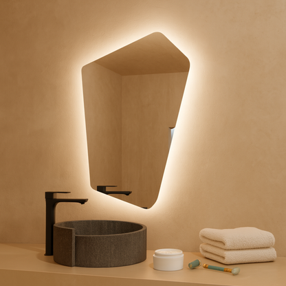 LED Wall Mirror Irregular Shape – Modern Asymmetrical Backlit Bathroom Mirror