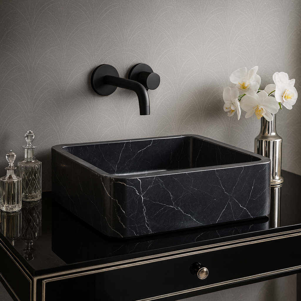 Marble Sink – Black Stone Vessel Sink for Bathroom | Toros Black Rectangular Natural Marble Basin