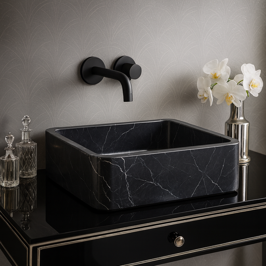 Marble Sink – Black Stone Vessel Sink for Bathroom | Toros Black Rectangular Natural Marble Basin