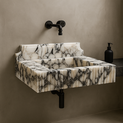 Marble Sink – Calacatta Viola Stone Bathroom Sink | Luxury Fluted Wall-Mount Basin