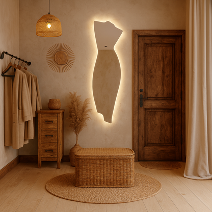 Modern LED Full Length Mirror – Asymmetrical Sculptural Backlit Mirror