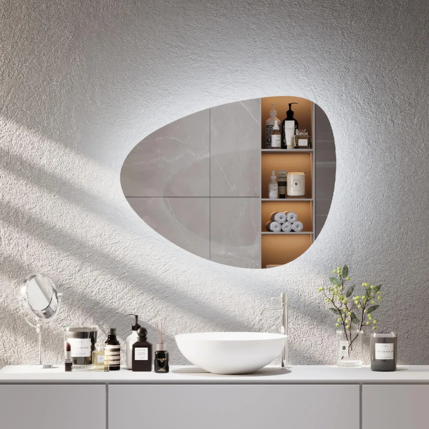 LED Wall Mirror Irregular Shape – Modern Asymmetrical Backlit Mirror for Bathroom or Living Room