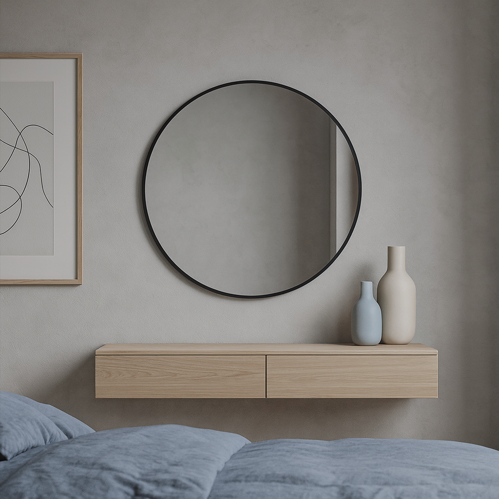 Round Wall Mirror – Modern Black Frame Mirror for Living Room & Entryway
