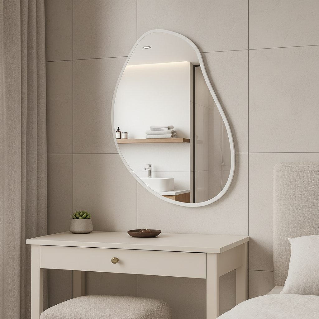 Irregular Wall Mirror – Modern Organic Mirror with Black Frame, Asymmetrical Wavy Mirror for Living Room & Entryway