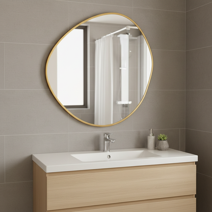 Irregular Round Bathroom Mirror – Modern Organic Wall Mirror with Black Frame