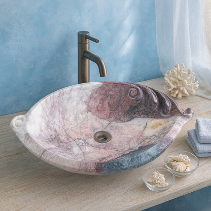 Luxury Marble Vessel Sink – Hand-Carved Natural Stone Bathroom Basin, Designer Vanity Bowl 25.6"x15.7"x5.5" (65x40x14 cm)