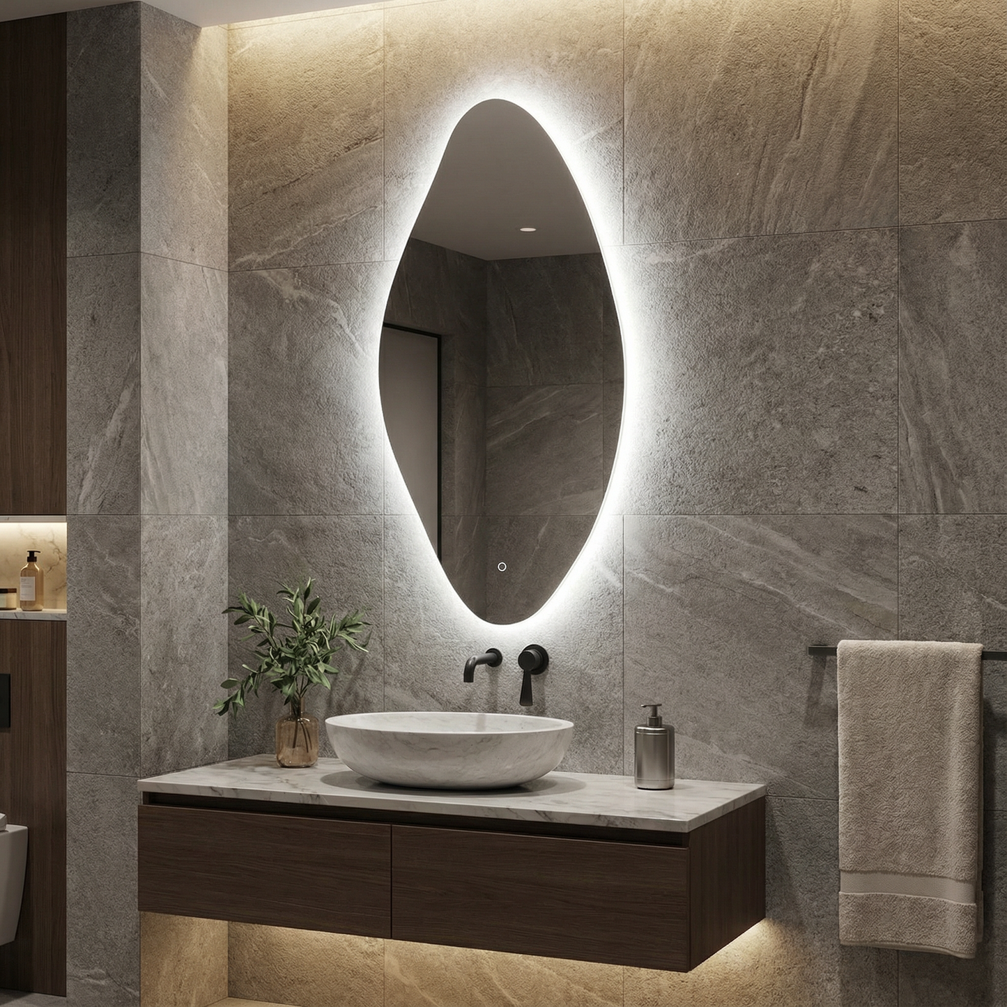 LED Bathroom Mirror – Modern Organic Oval Backlit Vanity Mirror with Touch Sensor