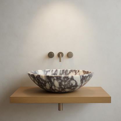 Marble Sink – Calacatta Viola Oval Vessel Bathroom Sink | Natural Stone Above-Counter Basin