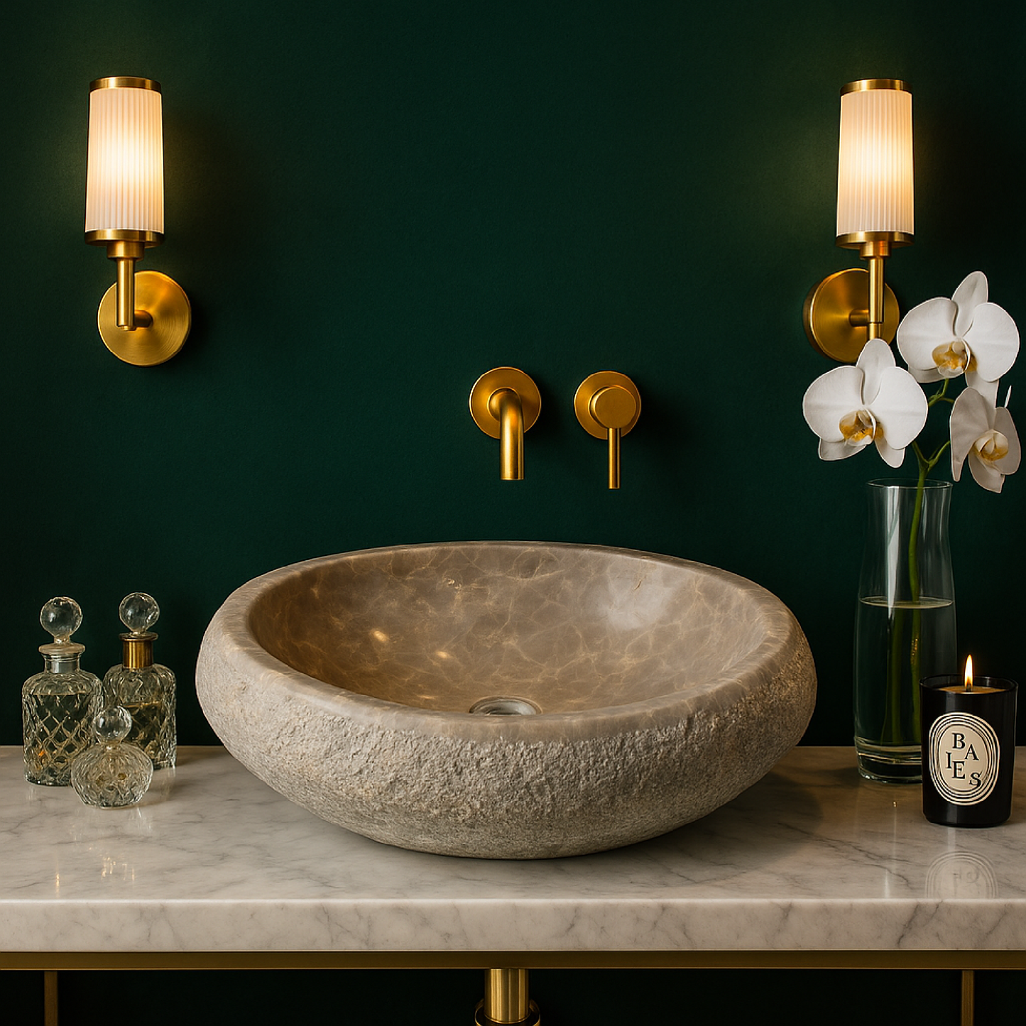 Natural Marble Vessel Sink – Hand-Carved Stone Bathroom Basin with Raw Edge, Modern Vanity Bowl