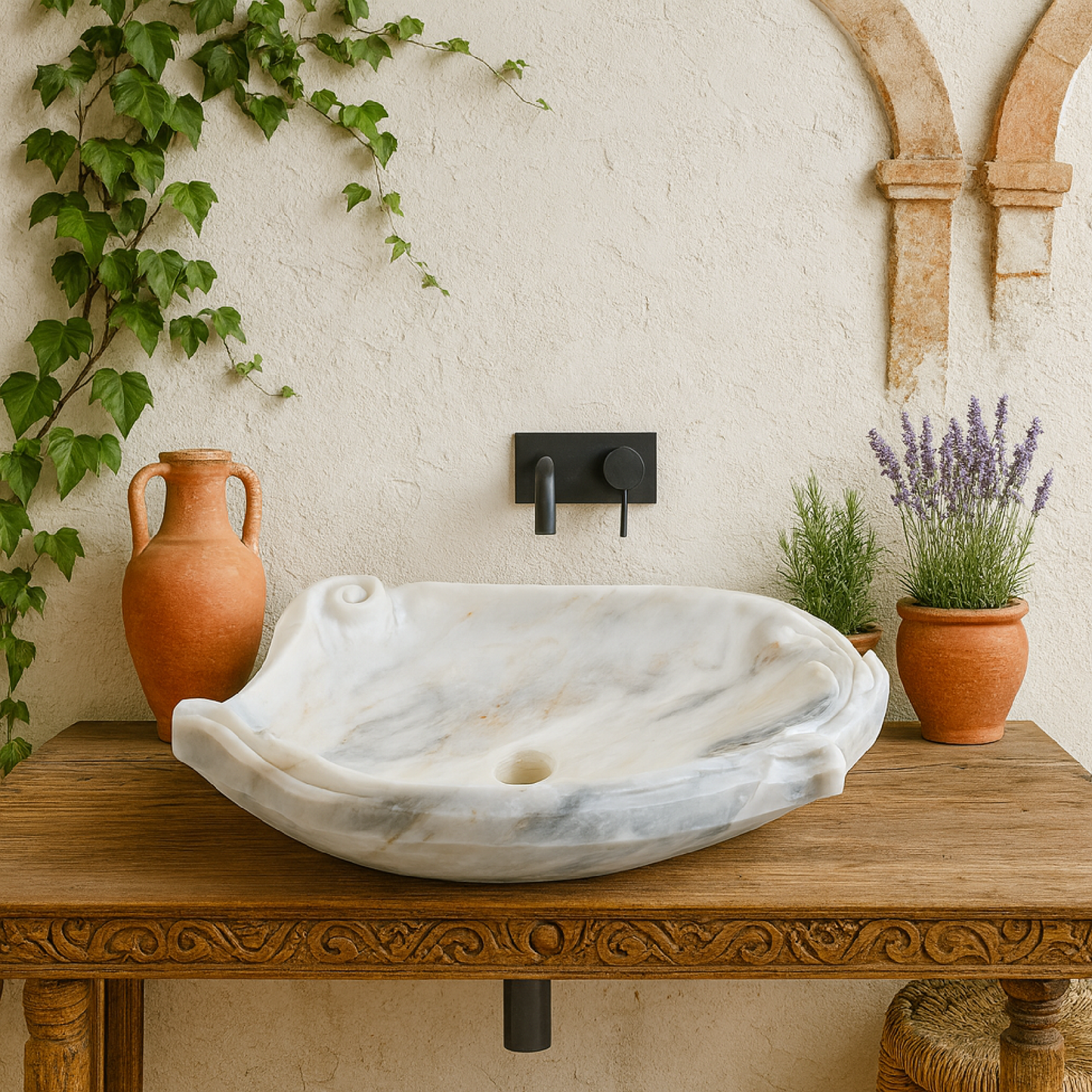 Luxury Marble Vessel Sink – Hand-Carved Natural Stone Bathroom Basin, Modern Vanity Bowl 23.6"x17.7"x5.9" (60x45x15 cm),