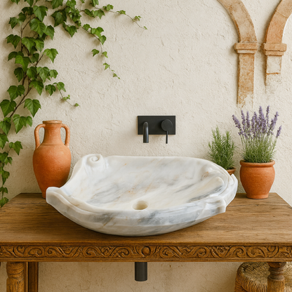 Luxury Marble Vessel Sink – Hand-Carved Natural Stone Bathroom Basin, Modern Vanity Bowl 23.6"x17.7"x5.9" (60x45x15 cm),