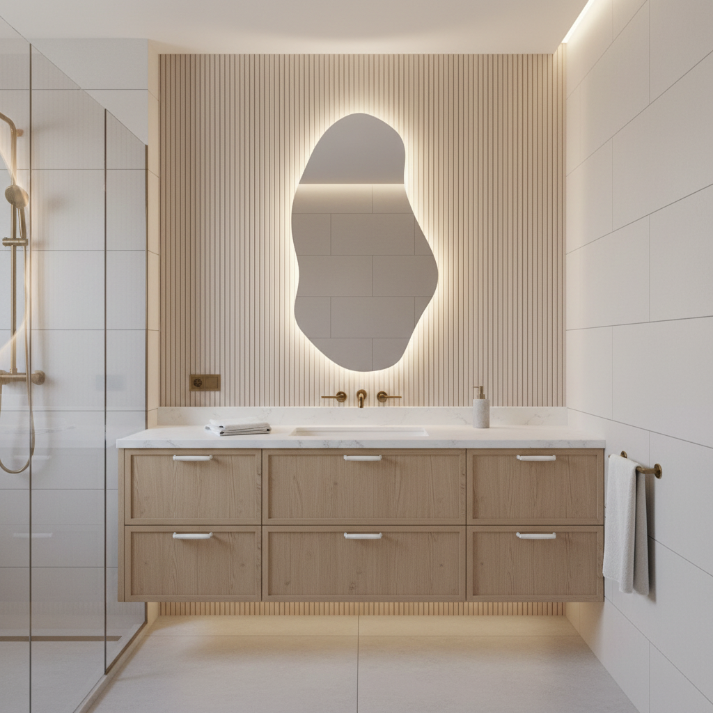 LED Bathroom Mirror – Irregular Organic Shaped Lighted Vanity Mirror with Touch Sensor