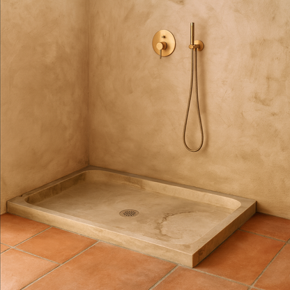 Shower Base – Travertine Stone Shower Pan | Troia Light Rectangular Marble Tray