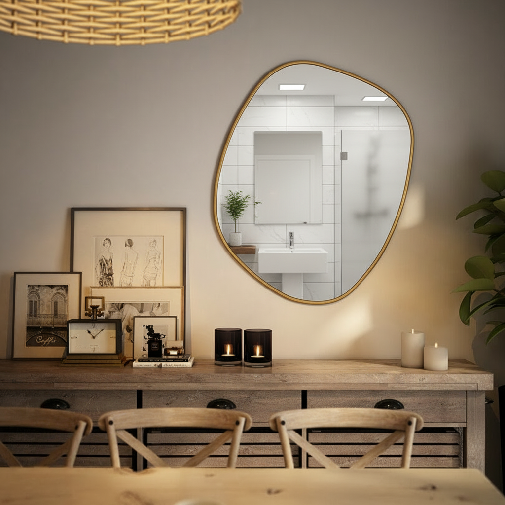 Modern Irregular Bathroom Wall Mirror – Organic Shape Black Frame Mirror for Vanity, Entryway & Living Room