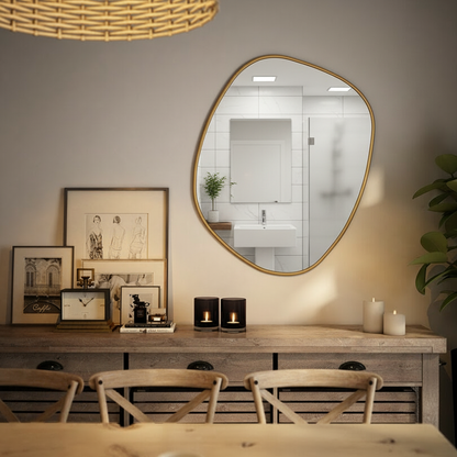 Modern Irregular Bathroom Wall Mirror – Organic Shape Black Frame Mirror for Vanity, Entryway & Living Room