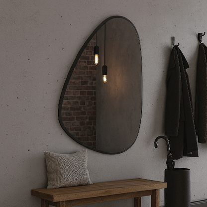Modern Irregular Bathroom Wall Mirror – Asymmetrical Black Frame Mirror for Vanity, Entryway & Living Room