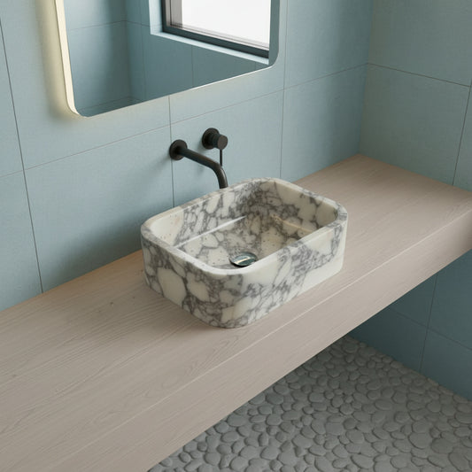 Calacatta Viola Marble Bathroom Sink – Wall-Mount Rectangular Vanity Basin, Natural Stone Polished