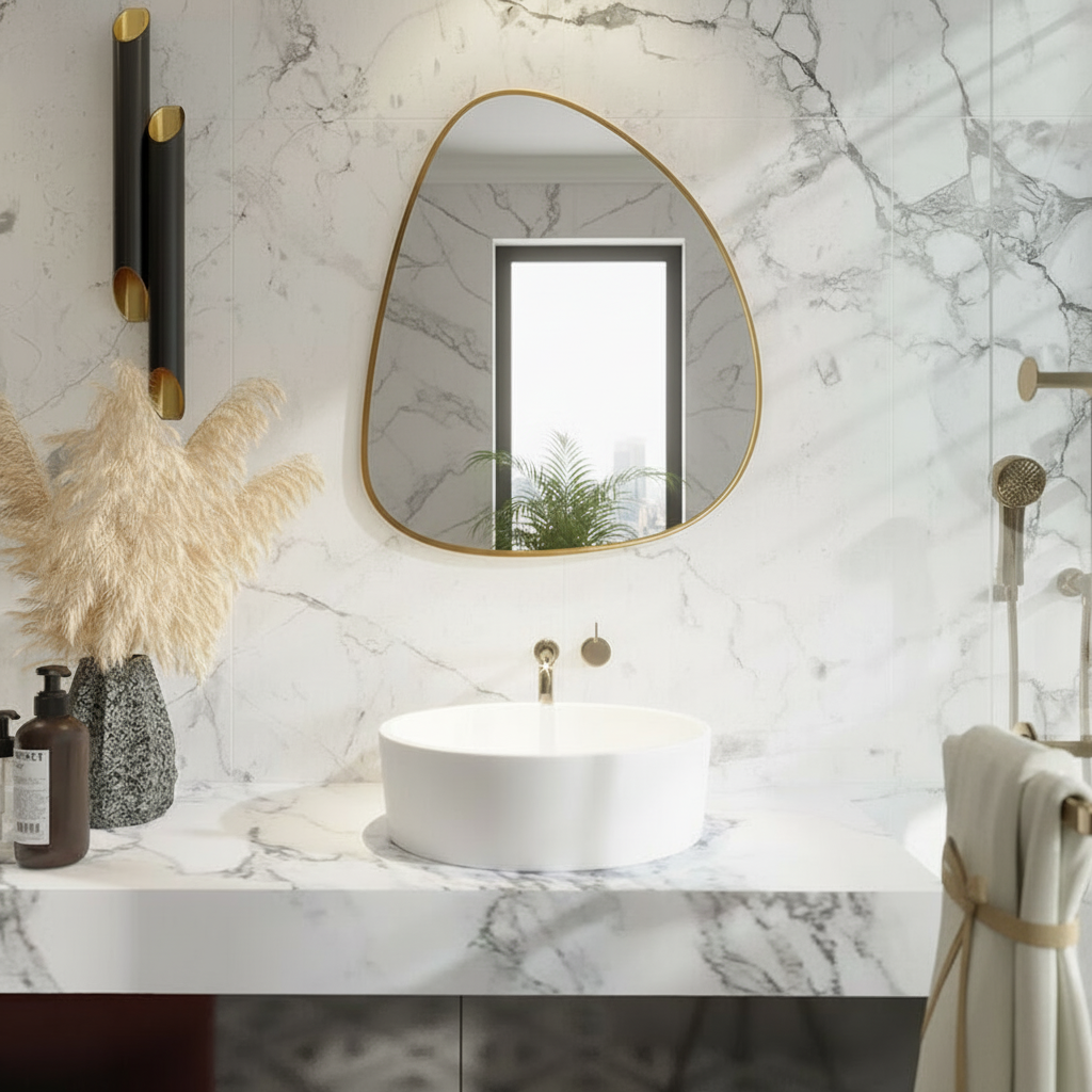 Modern Irregular Wall Mirror – Black Frame Asymmetrical Mirror for Living Room, Entryway & Bedroom