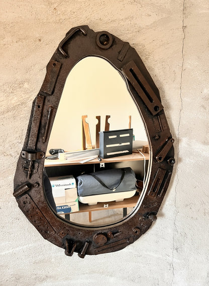 Industrial Wall Mirror – Steampunk MDF Frame Mirror with metal part for Loft & Modern Interiors