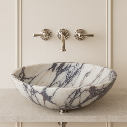 Marble Sink – Calacatta Viola Oval Vessel Bathroom Sink | Natural Stone Above-Counter Basin