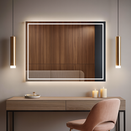 LED Bathroom Mirror – Rectangular Backlit Vanity Mirror, Modern Lighted Wall Mirror with Warm & Cold LED