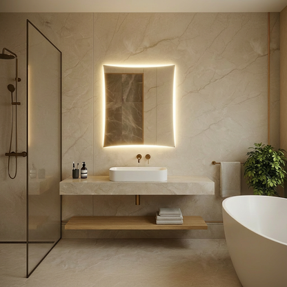 LED Bathroom Mirror – Curved Edge Backlit Vanity Mirror, Modern Lighted Wall Mirror