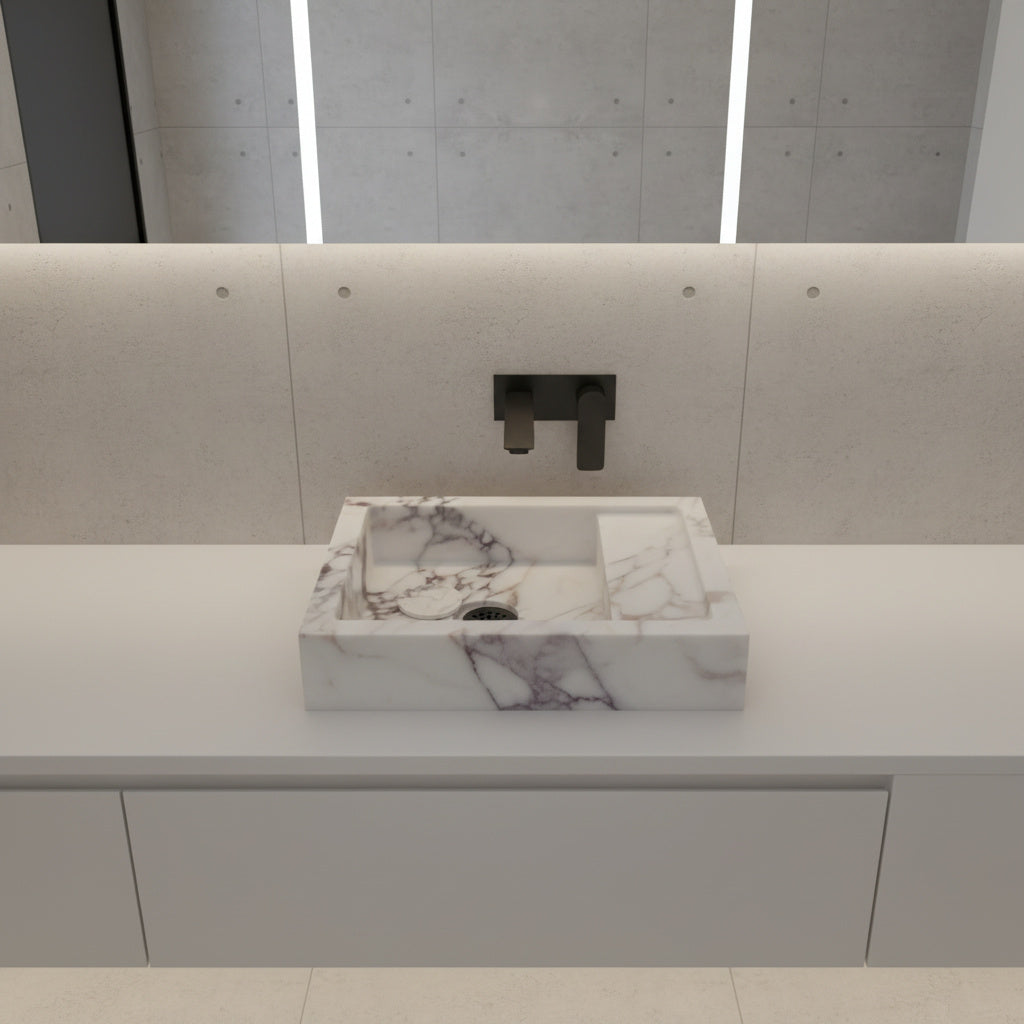 Calacatta Viola Bathroom Sink – Wall-Mount Marble Vanity Sink, Natural Stone Polished Basin