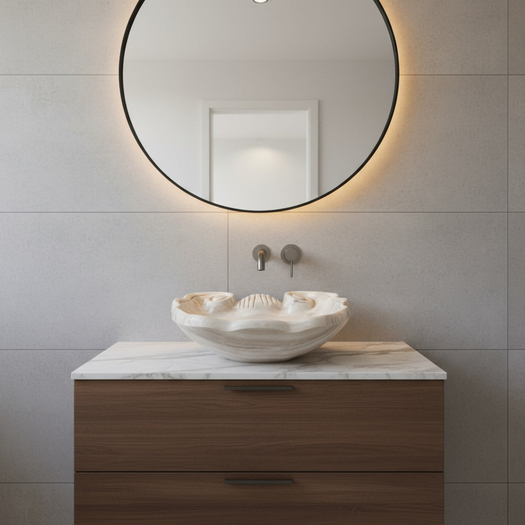 Luxury Marble Bathroom Sink – Hand-Carved Natural Stone Vessel Basin, Elegant Vanity Bowl