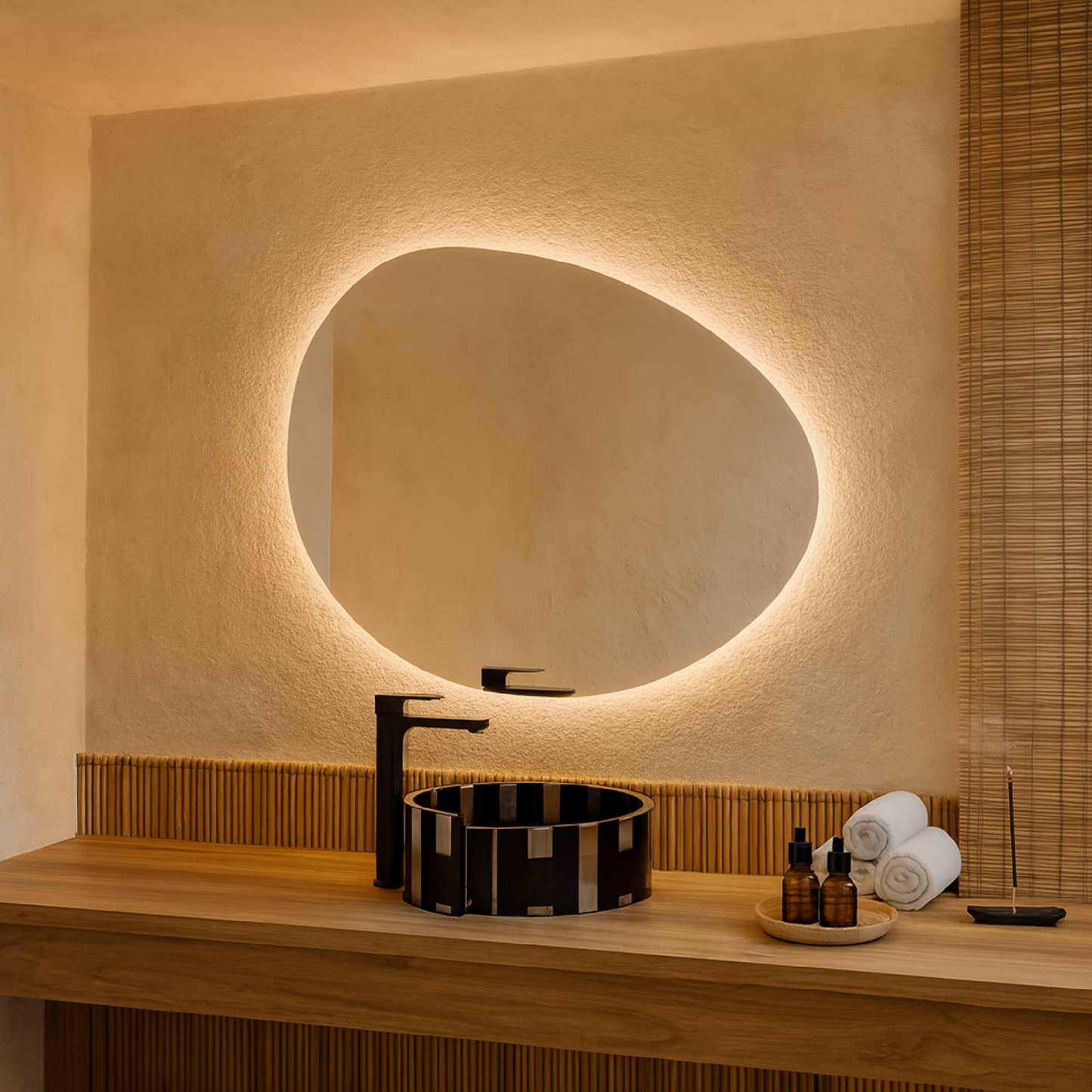 LED Bathroom Mirror Irregular Shape – Modern Asymmetrical Backlit Vanity Wall Mirror