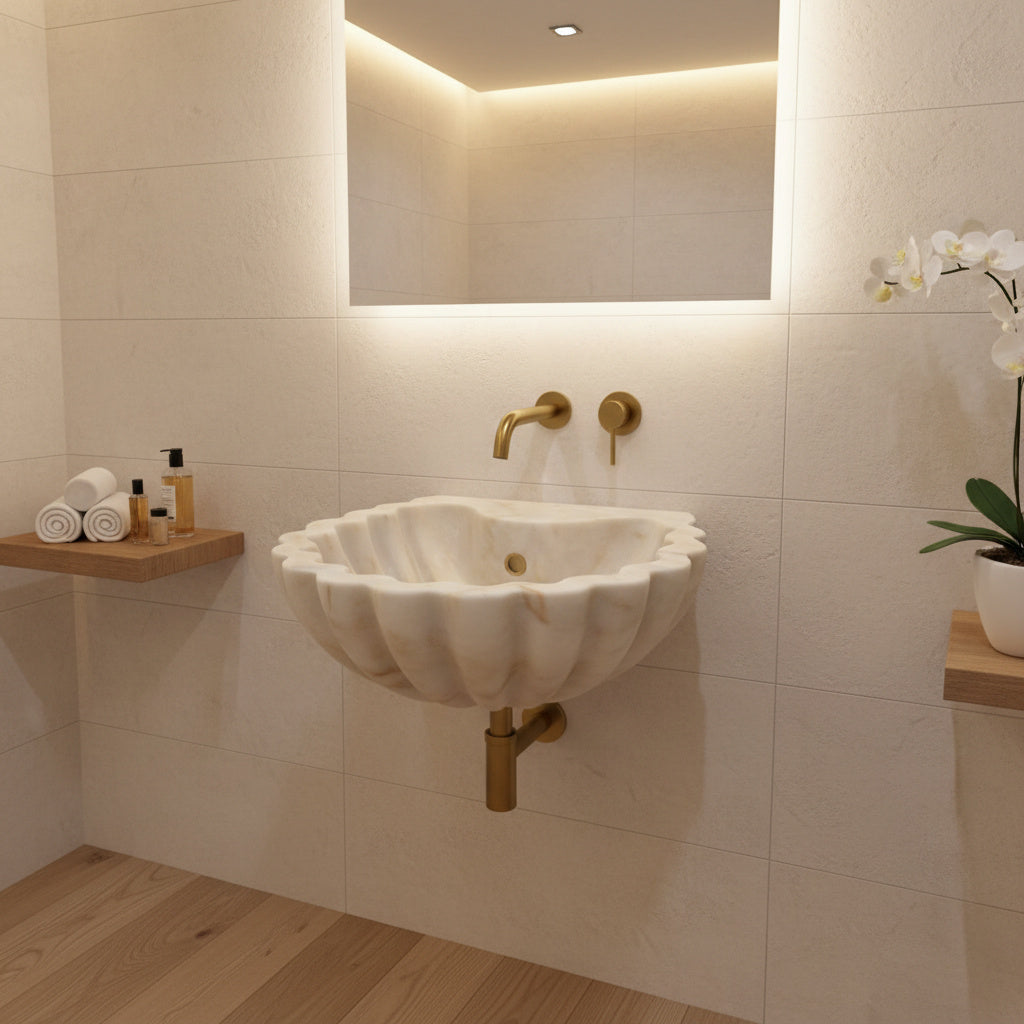 Carrara White Marble Sink | Shell Design Vessel Basin USA | Luxury Natural Stone Bathroom Sink