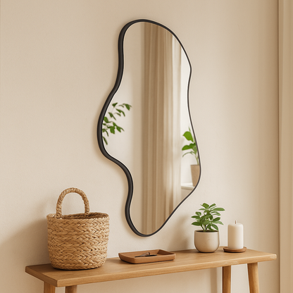 Wavy Irregular Wall Mirror – Modern Asymmetrical Bathroom Mirror with Black Frame