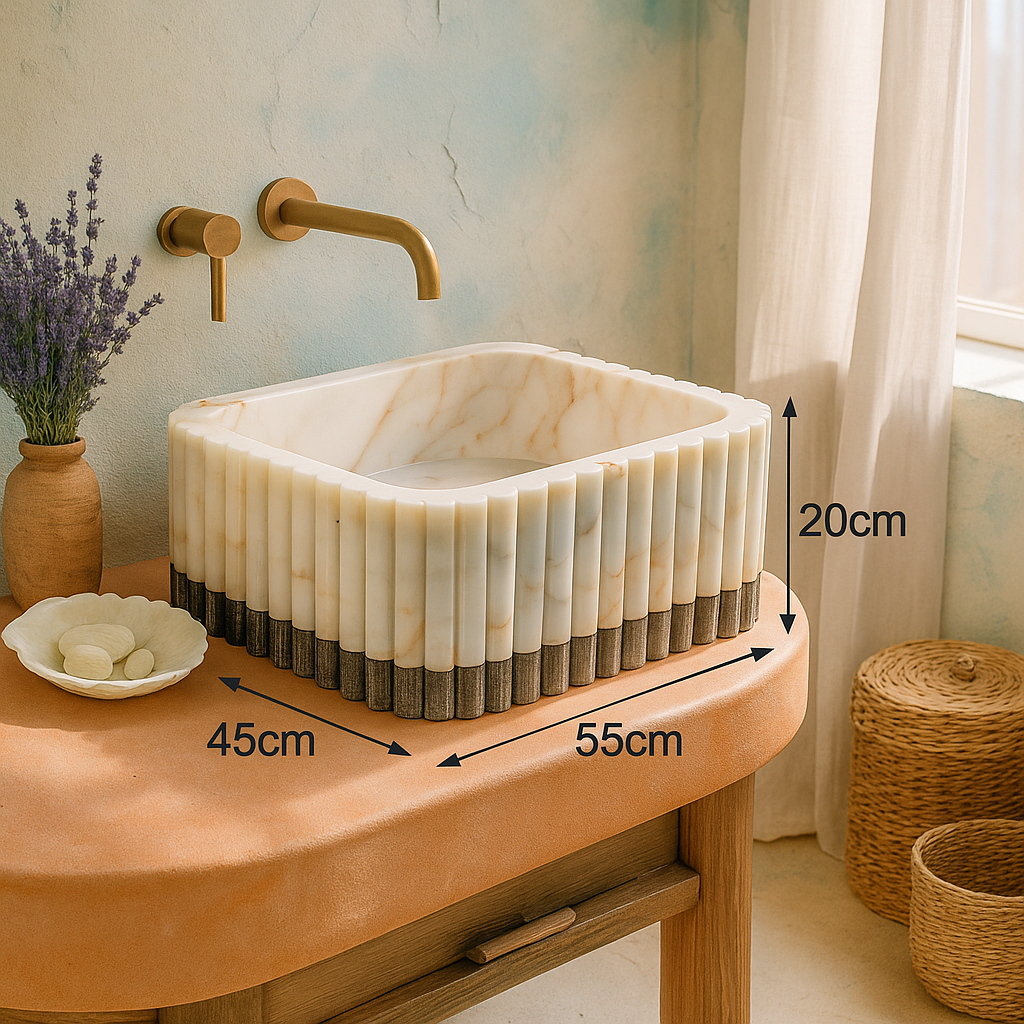 Luxury Marble Bathroom Sink – Handcrafted Natural Stone Vessel Basin, Modern Vanity Bowl