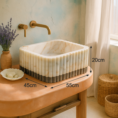 Luxury Marble Bathroom Sink – Handcrafted Natural Stone Vessel Basin, Modern Vanity Bowl