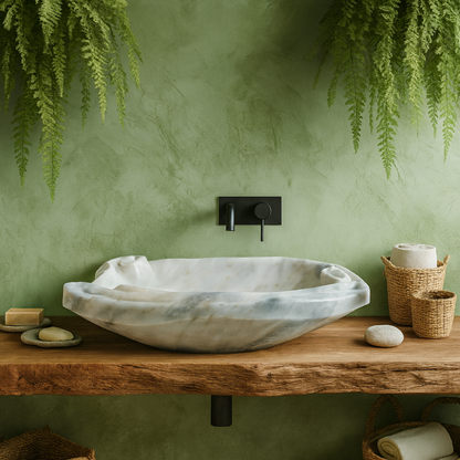Luxury Marble Vessel Sink – Hand-Carved Natural Stone Bathroom Basin, Modern Vanity Bowl 23.6"x17.7"x5.9" (60x45x15 cm),