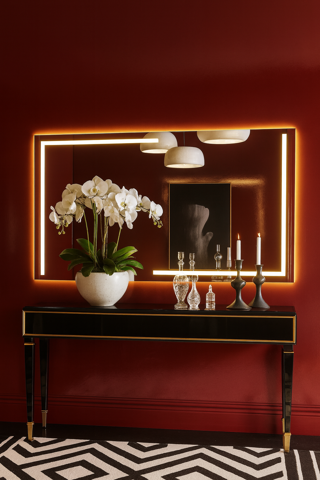 LED Bathroom Mirror – Luxury Geometric Lighted Vanity Mirror, Modern Backlit Wall Mirror with Artistic LED Lines