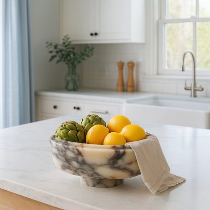 Marble Tray – Luxury Calacatta Viola Stone Pedestal Bowl 6"x10"x4.7" (15x25x12 cm) Hand-Carved Natural Marble Decor