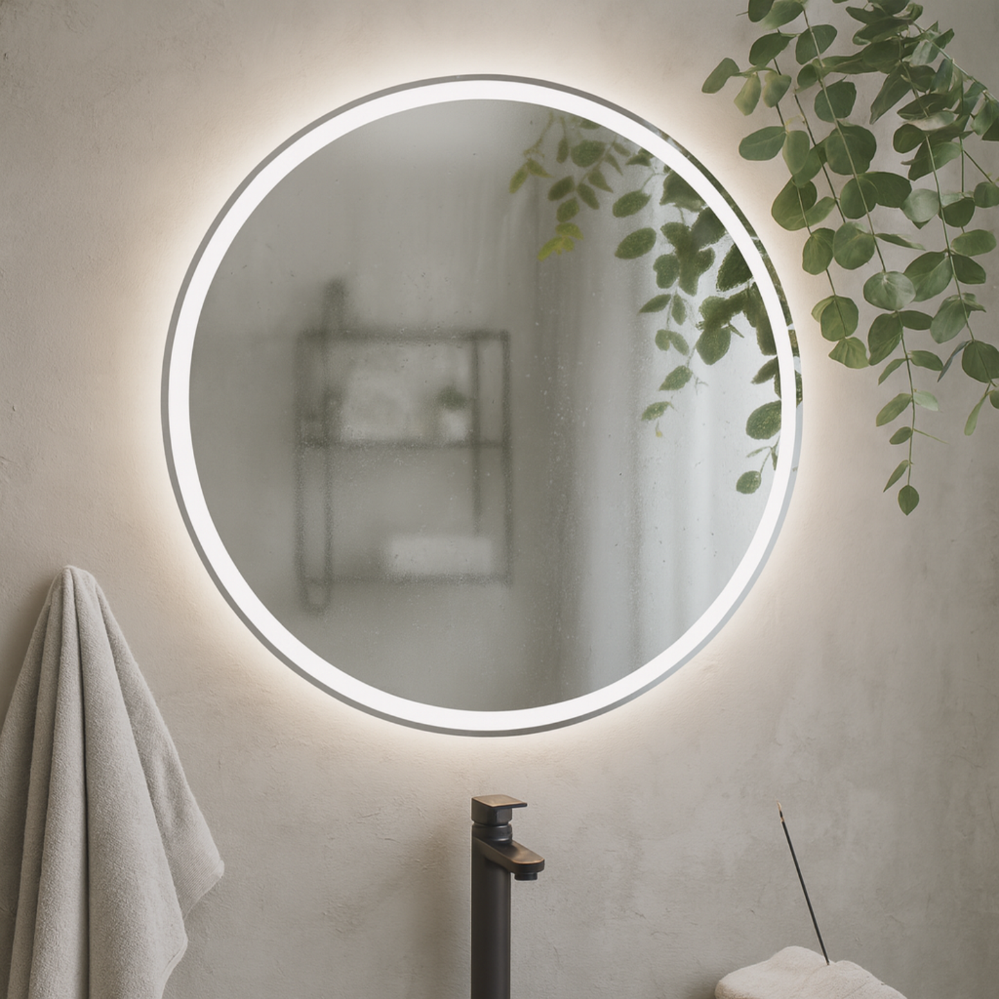 LED Bathroom Mirror – Round Backlit Vanity Mirror, Modern Lighted Wall Mirror