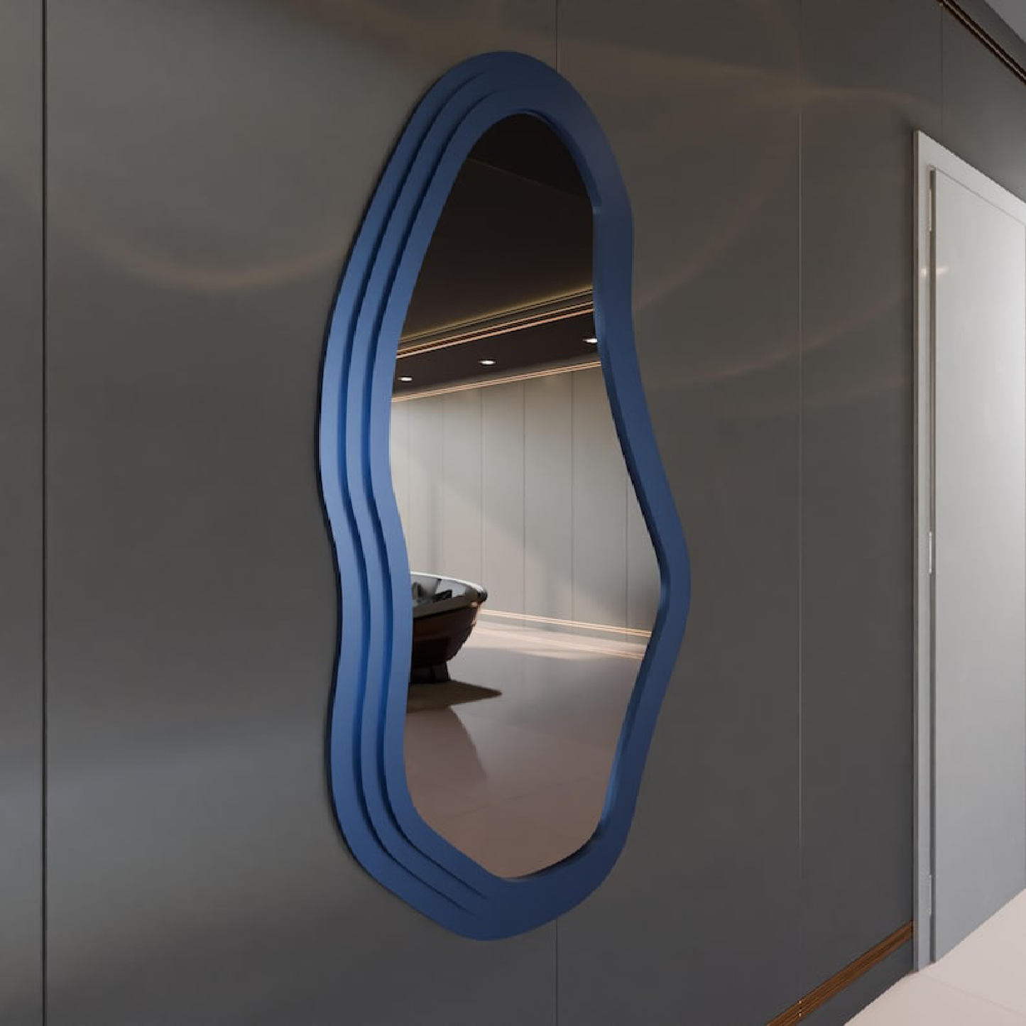 Modern Wavy Wall Mirror – Irregular Shape MDF Frame Mirror in Multiple Colors