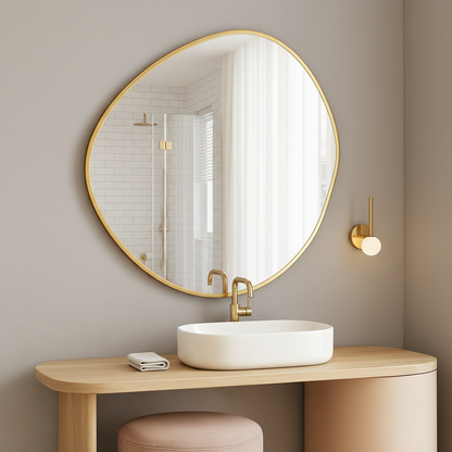 Irregular Round Bathroom Mirror – Modern Organic Wall Mirror with Black Frame
